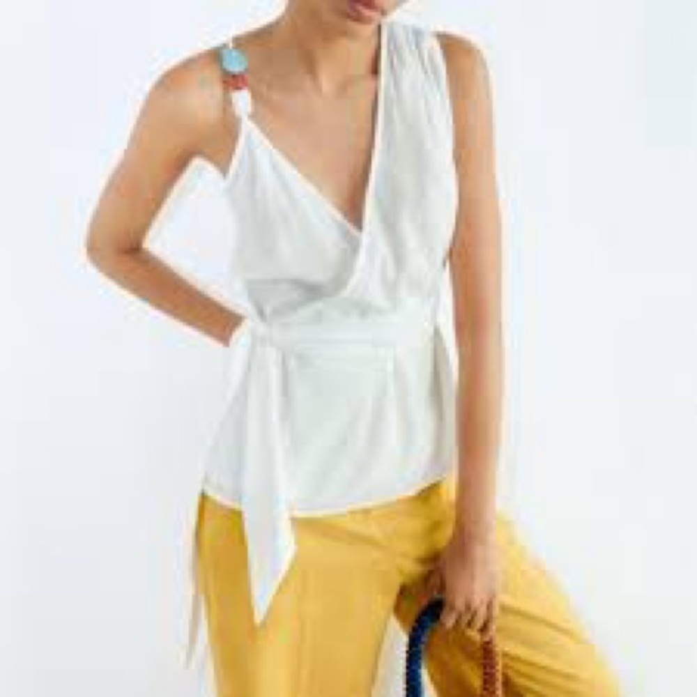Zara wrap top with beaded stone strap nwt